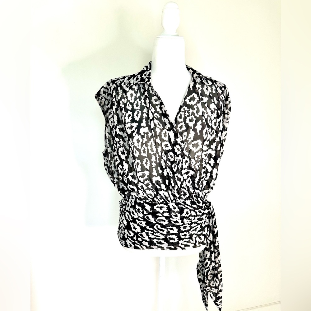 The Kooples Panther Wrap Top in Black & White